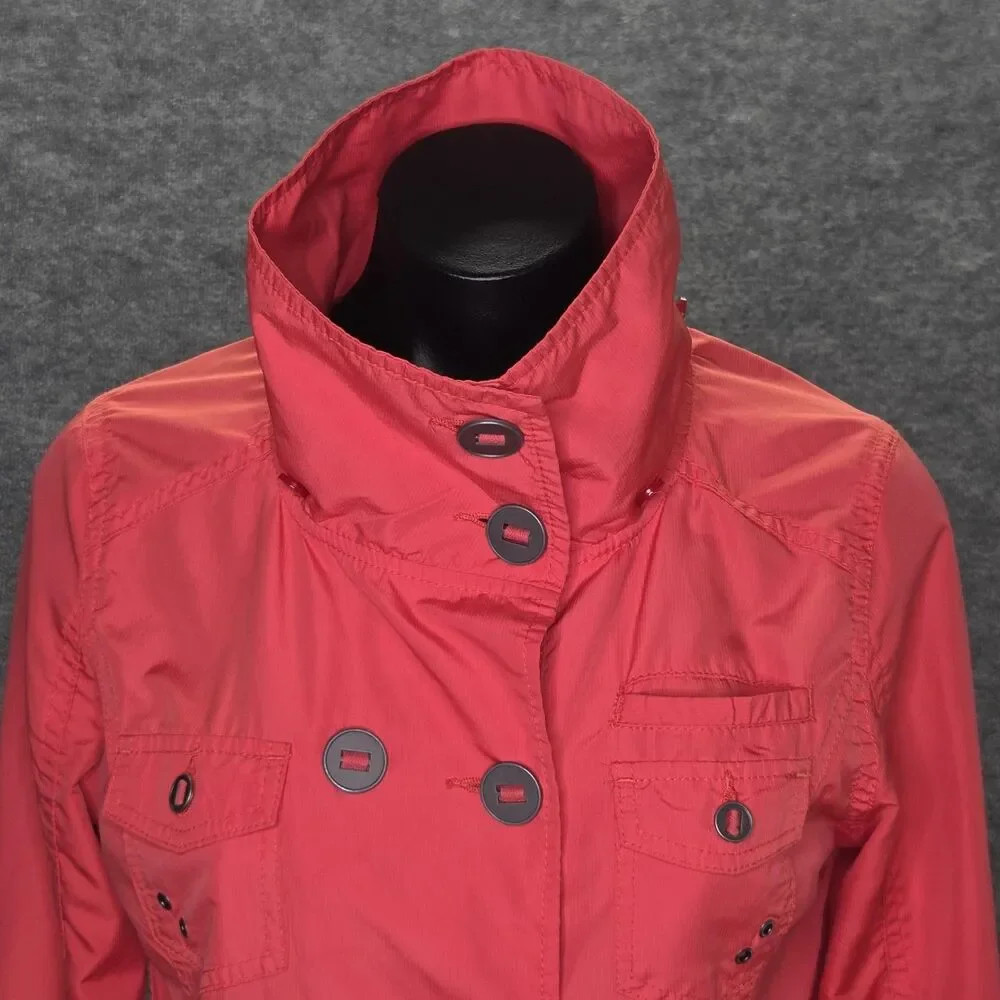 Hurley Jacket Womens Small Double Breasted Trench Coat Lightweight Button Front